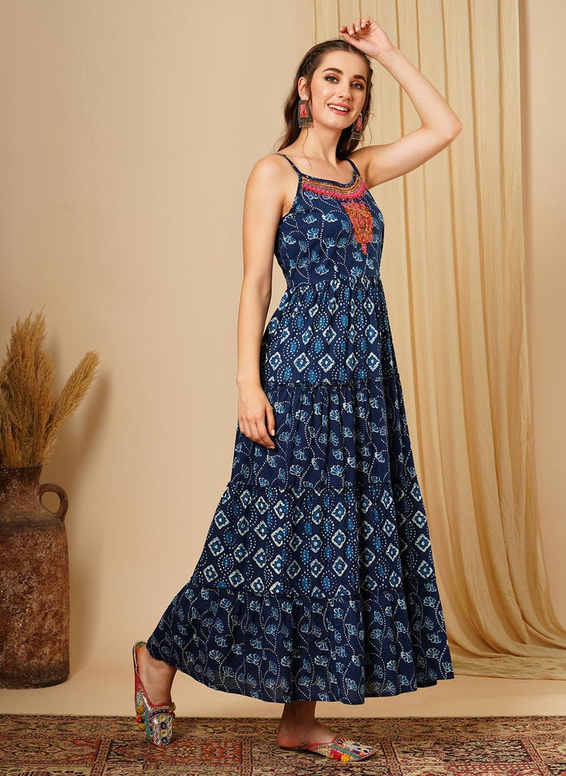 Globus Women Printed Cotton Shoulder Straps Maxi Ethnic Dresses - Image 3